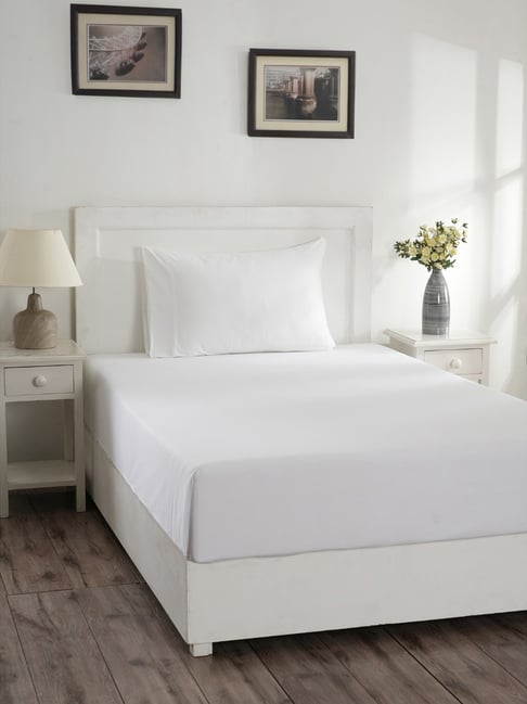 Maspar Colorart Eden White 144 TC Cotton Single Bed Sheet With 1 Pillow Cover-image-20