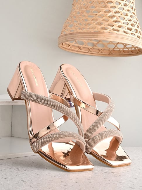 Buy LEMON & PEPPER Rose Gold Pu Back Strap Womens Casual Block Heel Sandals  | Shoppers Stop