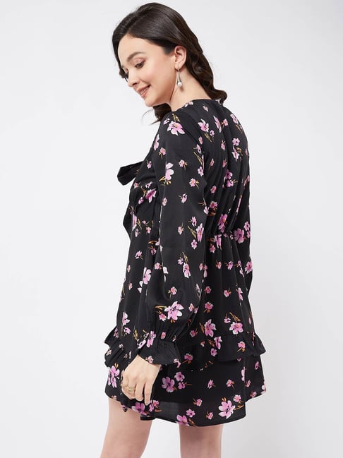 Floral Long Sleeve Split V-Neck Ruffle Chiffon Dress – Mia & Jon