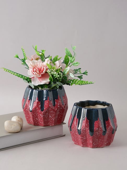 Aapno Rajasthan Basic Pink & Blue Ceramic Planters - Set of 2