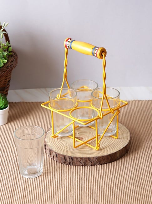 Aapno Rajasthan Yellow Glass Tumblers Tray-picture-18