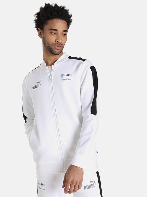 Puma White Regular Fit Colour Block Jacket