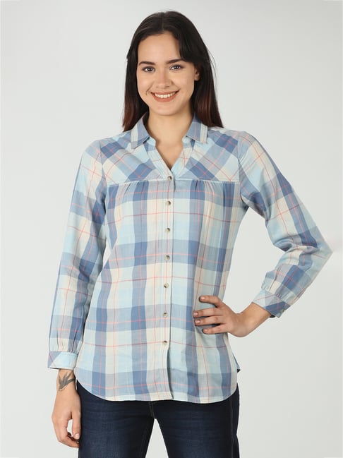 Mustard Blue Cotton Checks Shirt-picture-17