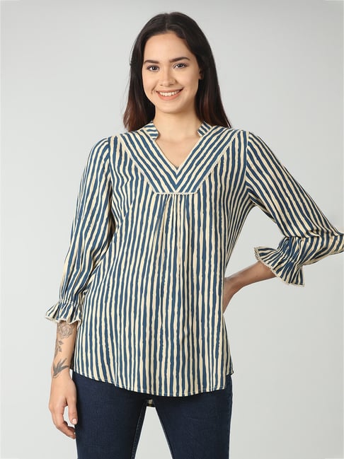 Buy Mustard Linen Striped Slim Fit Shirt for Women Online @ Tata CLiQ Luxury