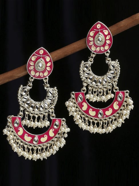 Oomph Rani Pink Meenakari Enamel Kundan Ethnic Large Chand Bali Earrings-picture-12