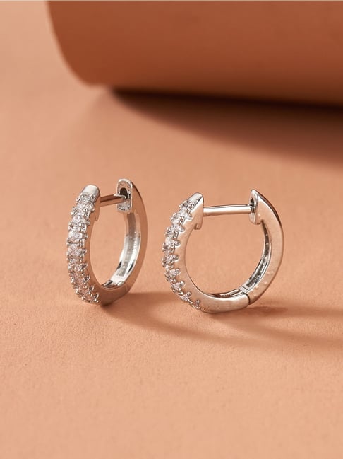 Oomph Silver & White Crystal Office-Wear Fashion Hoop Earrings-picture-39