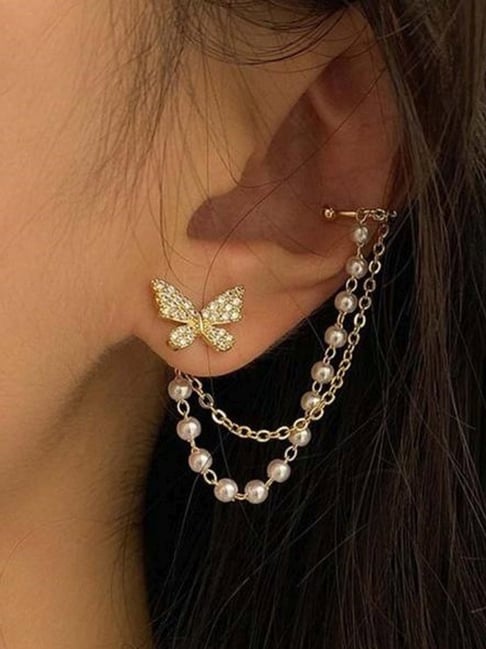 Buy Vembley Stylish Korean Silver Butterfly Ear Crawler Cuff Earrings For  Women And Girls 2Pcs/Set at Amazon.in