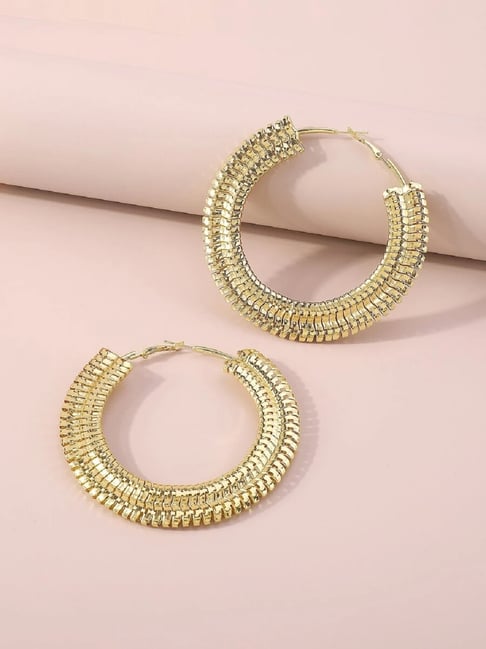 Long Fancy Metallic Hoops Earrings for Women & Girls - Big Loop Stylish  Design Daily Wear Casual Ear Rings Alloy Hoop Earring (Pack of 1)Gold