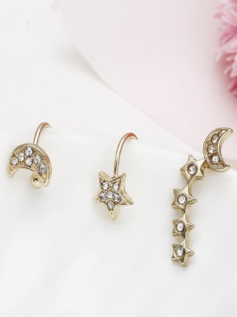 Buy OOMPH Star & Moon Golden Tone Ear Cuff Earrings - Set of 3 Online At  Best Price @ Tata CLiQ