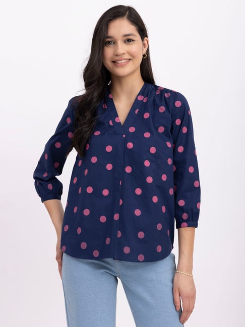 linen polka dot top