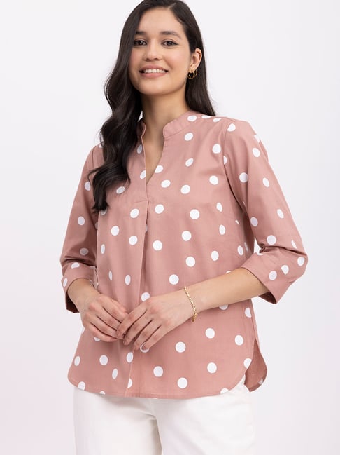 linen polka dot top