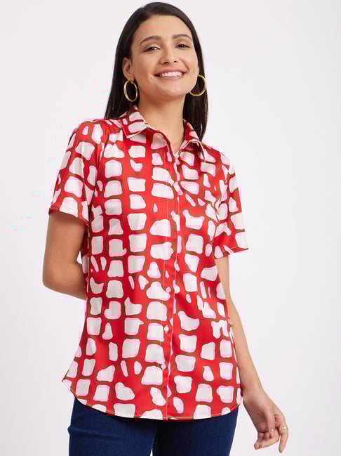Fablestreet Red & White Printed Shirt-picture-24