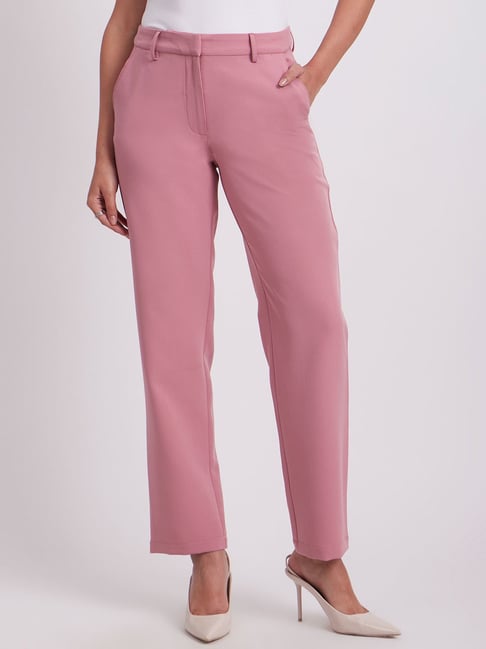 Buy KRAUS Baby Pink Solid Regular Fit Cotton Womens Casual Pants  Shoppers  Stop