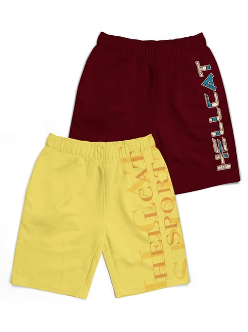 HELLCAT Kids Yellow & Burgundy Printed Shorts (Pack Of 2)-picture-26