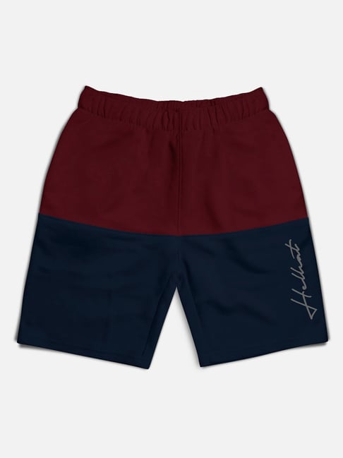 HELLCAT Kids Maroon Color Block Shorts