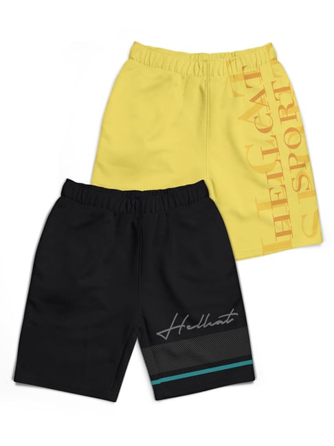 HELLCAT Kids Grey & Yellow Printed Shorts (Pack Of 2)-picture-22