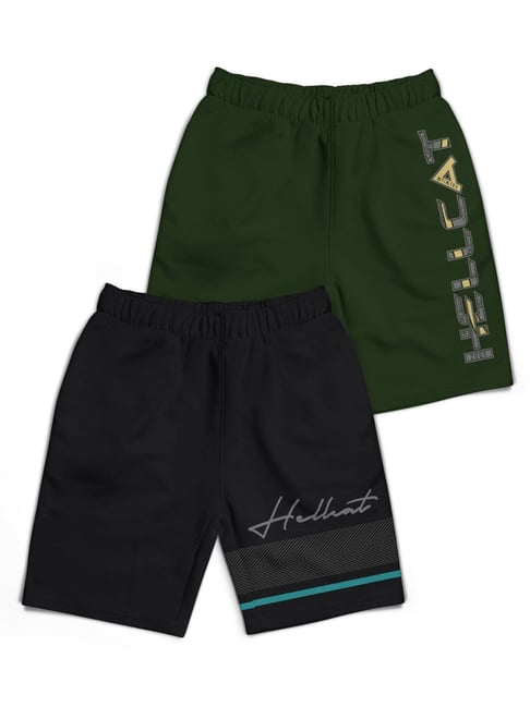 HELLCAT Kids Black & Olive Printed Shorts (Pack Of 2)-picture-38