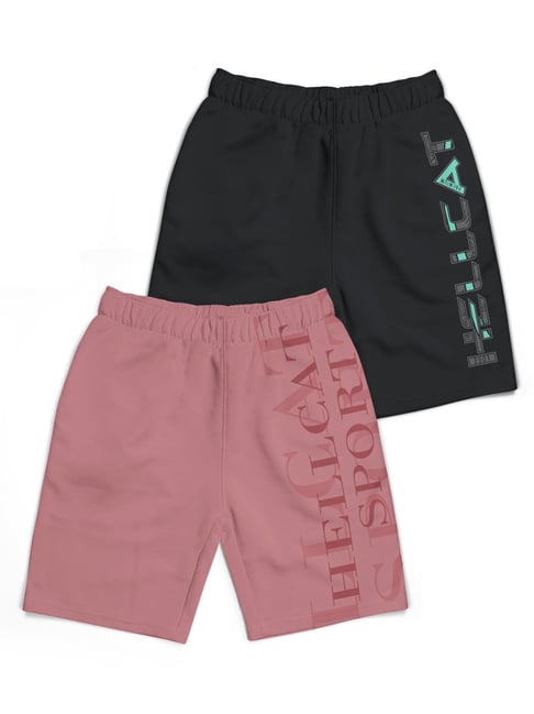 HELLCAT Kids Pink & Grey Printed Shorts (Pack Of 2)-picture-37