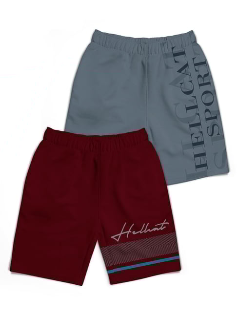 HELLCAT Kids Grey & Maroon Printed Shorts (Pack Of 2)-picture-38
