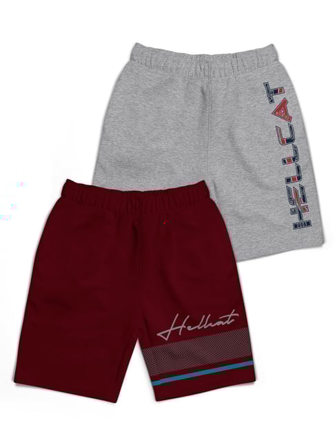 HELLCAT Kids Grey & Maroon Printed Shorts (Pack Of 2)-picture-20