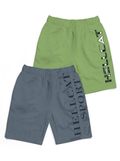 HELLCAT Kids Grey & Green Printed Shorts (Pack Of 2)-picture-14