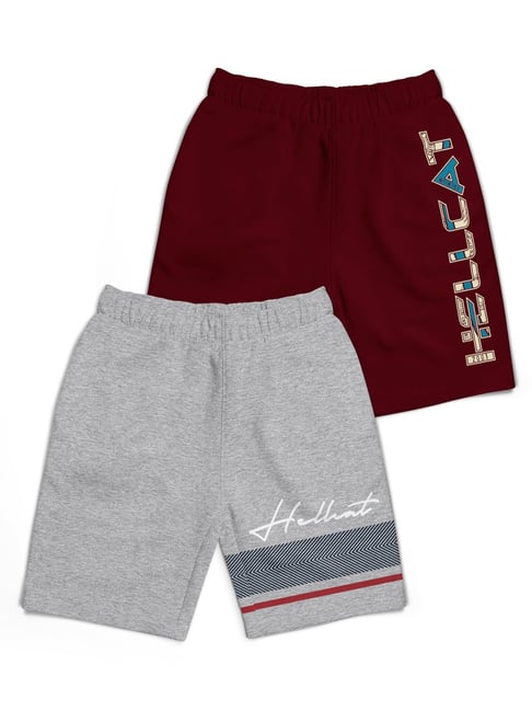 HELLCAT Kids Grey & Maroon Printed Shorts (Pack Of 2)-picture-26