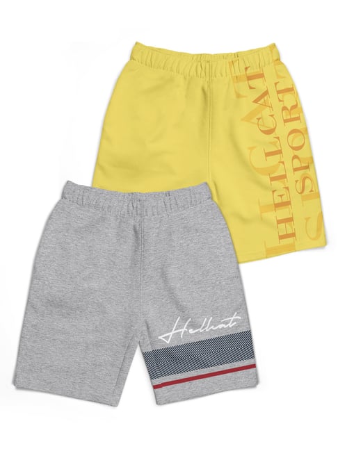 HELLCAT Kids Grey & Yellow Printed Shorts (Pack Of 2)-picture-27