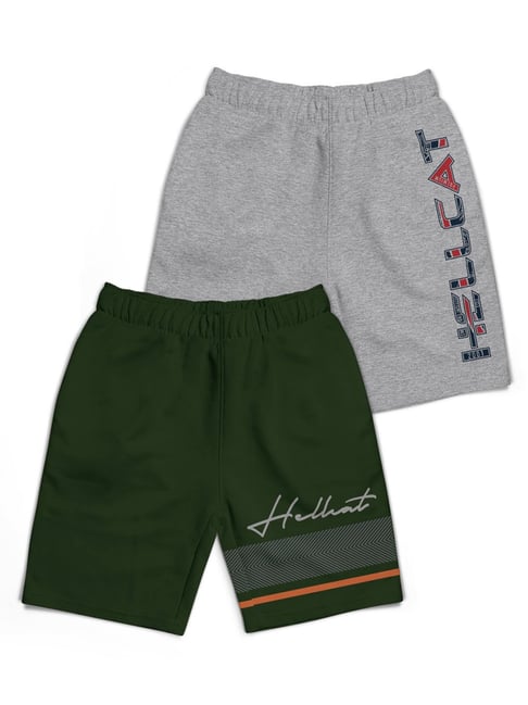 HELLCAT Kids Grey & Green Printed Shorts (Pack Of 2)-picture-10