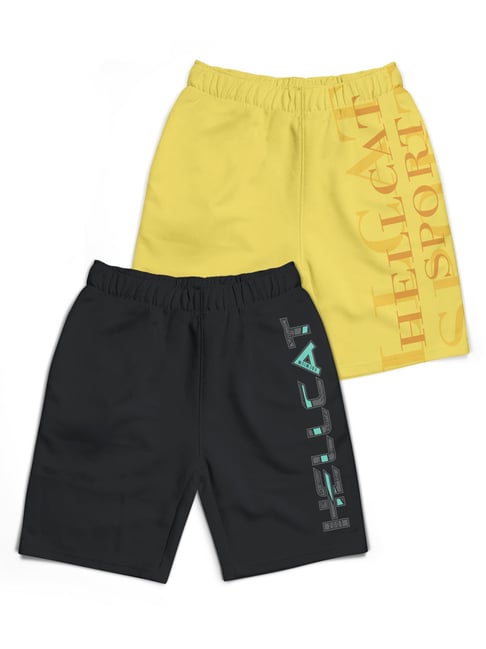 HELLCAT Kids Grey & Yellow Printed Shorts (Pack Of 2)-picture-41