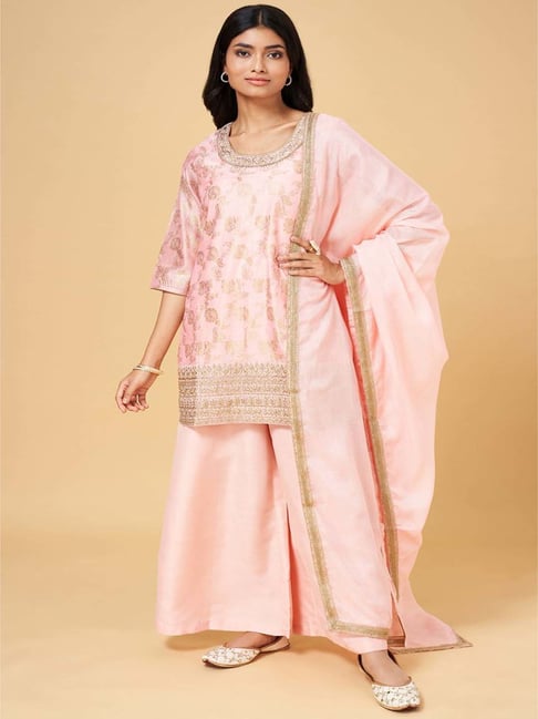 Rangmanch by Pantaloons Pink Embroidered Kurta Pant Set With Dupatta