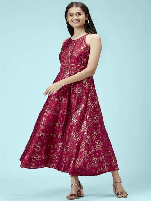 Akkriti by Pantaloons Maroon Printed Maxi Dress