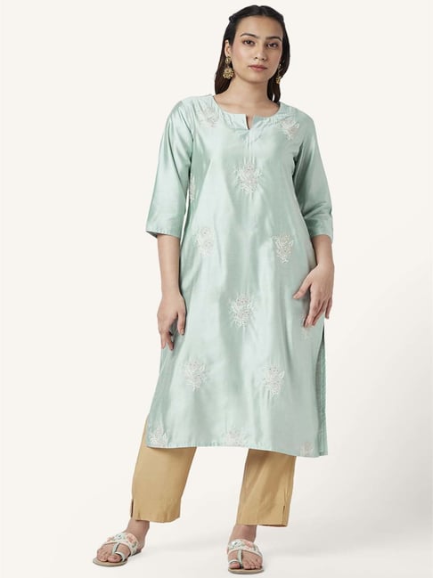 Rangmanch by Pantaloons Blue Embroidered Straight Kurta