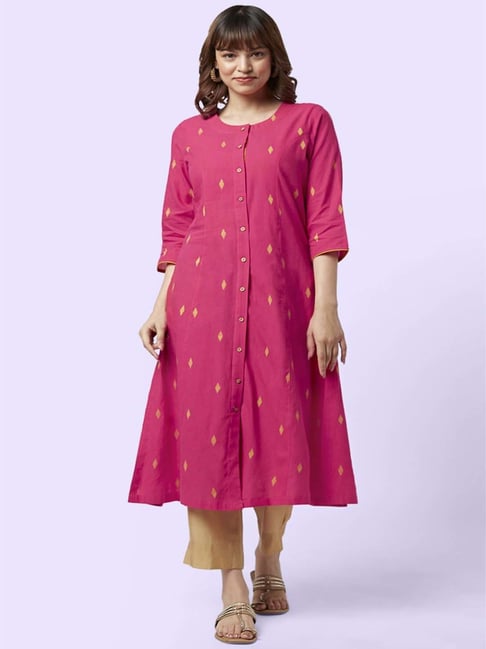 YU by Pantaloons Pink Cotton Printed Straight Kurta