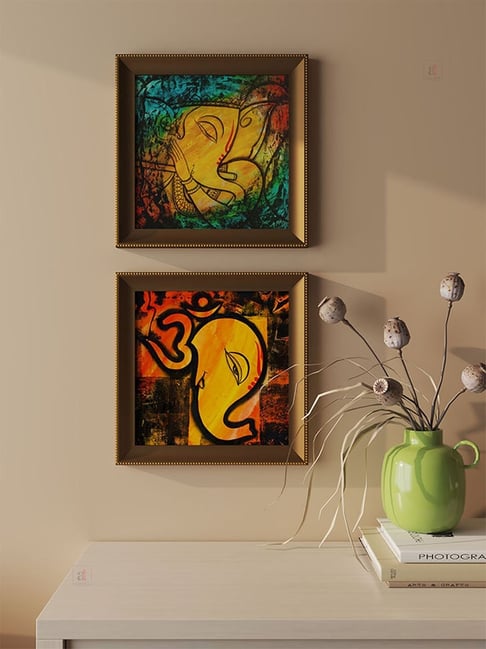 Art Street Multicolor Engineered Wood Artistic Shri Ganesh Ji Framed Posters - Set of 2