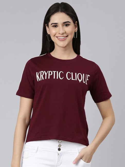 Kryptic Maroon Cotton Printed T-Shirt-picture-42