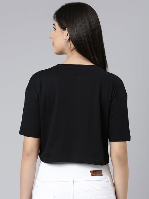 Women Black WILD Terry Crop T-Shirt With Lounge Pants, Fancy Crop Top, Crop  Top T-Shirt, क्रॉप टॉप - NOZ2TOZ, New Delhi