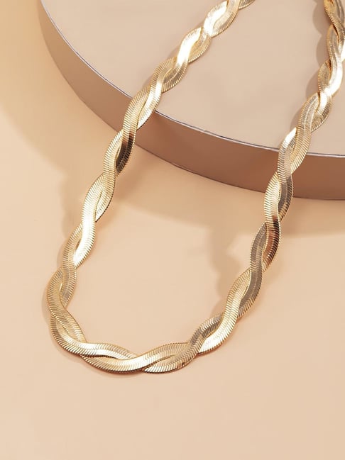 OOMPH Gold Tone Interwoven Snake Chain Choker Necklace for Women-picture-36
