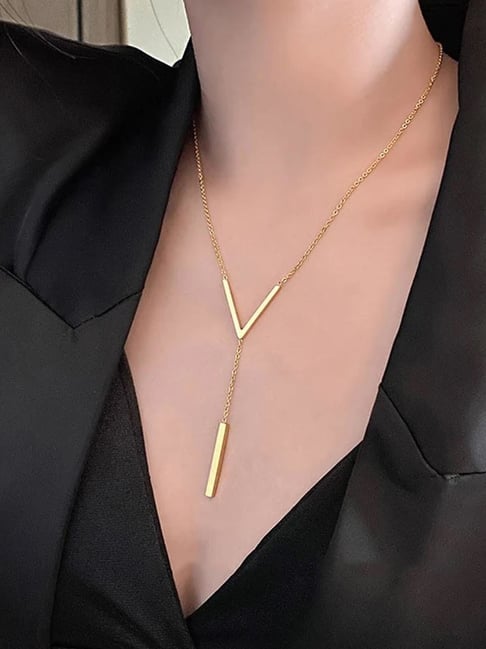 Buy OOMPH Gold Tone Link Chain V-Shape Lariat Necklace Online At