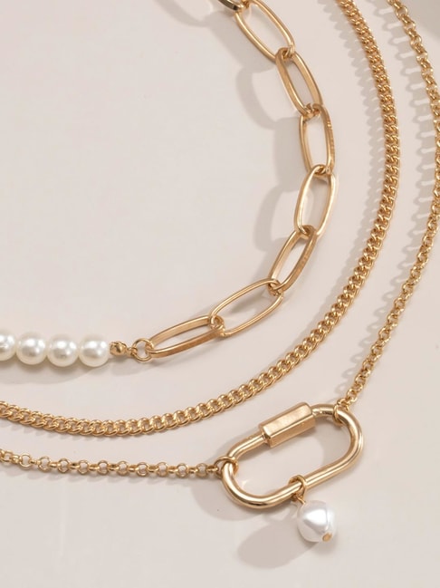 Pearl Chain Half and Half Necklace gold – ADORNIA