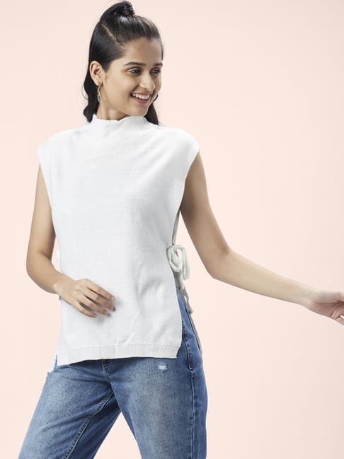 Buy People by Pantaloons White Regular Fit Sweater for Women