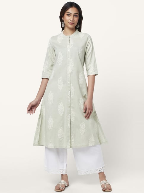 Rangmanch by Pantaloons Green Cotton Printed A Line Kurta