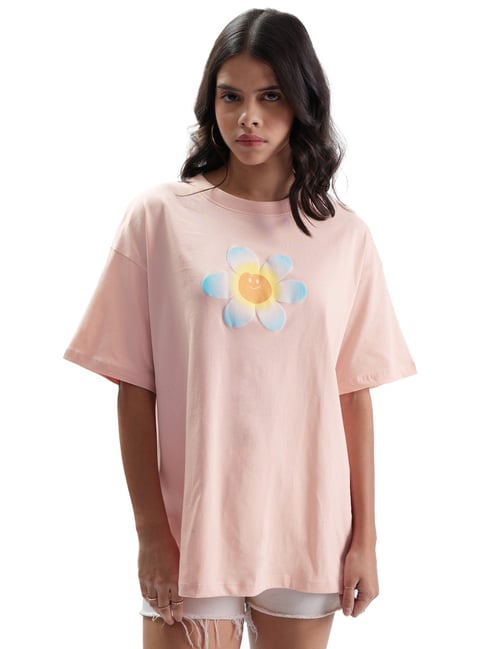 The Souled Store Pink Cotton Graphic Print T-Shirt-picture-28