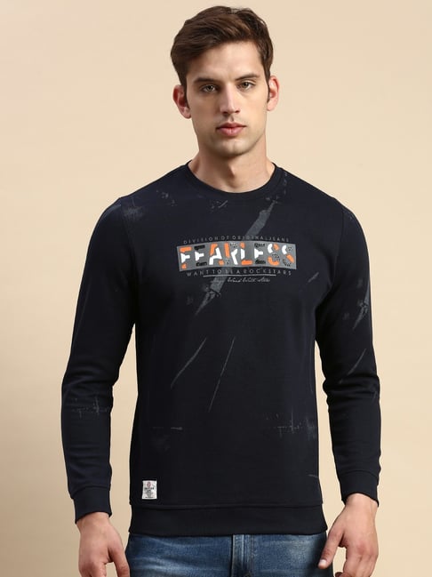 showoffff SHOWOFF Navy Blue Cotton Slim Fit Printed Sweatshirt-picture-34