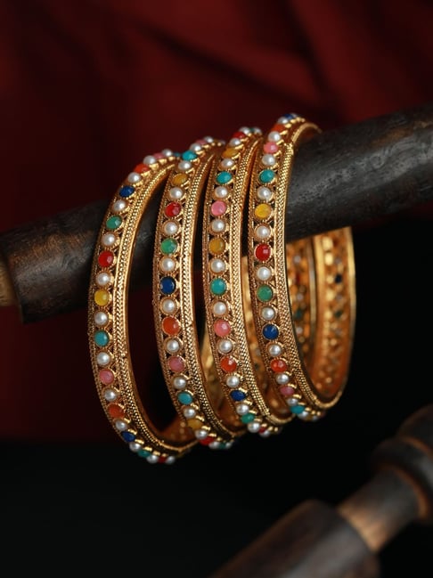 Buy Aatmana Gold-Plated Multicolored Stone Bangles Set of
