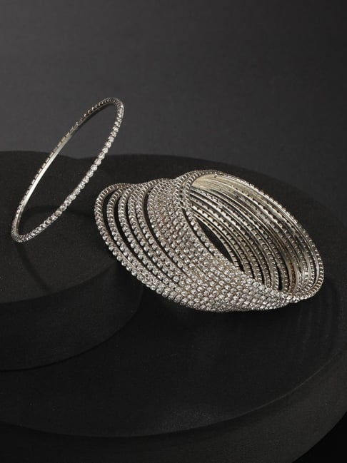 Aatmana Silver-Plated & CZ Studded Bangles for Women (Set of 12) - 2.4-picture-31