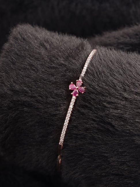 Aatmana Rose Gold-Plated American Diamond And Ruby Studded Floral Patterned  Bracelet