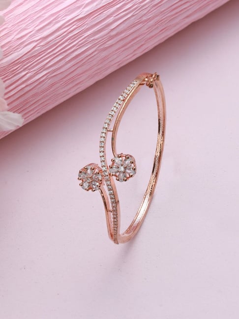 Sleek link chain rose gold bracelet with rectangular solitaire cz charms -