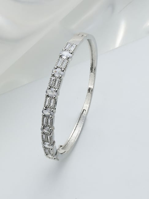 Aatmana Silver-Plated & White American Diamond Handcrafted Bangle Style Bracelet-picture-19