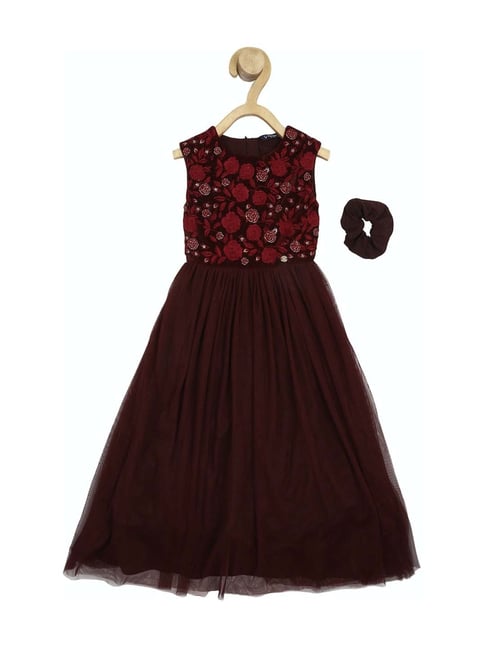 Allen Solly Junior Maroon Embroidered Gown