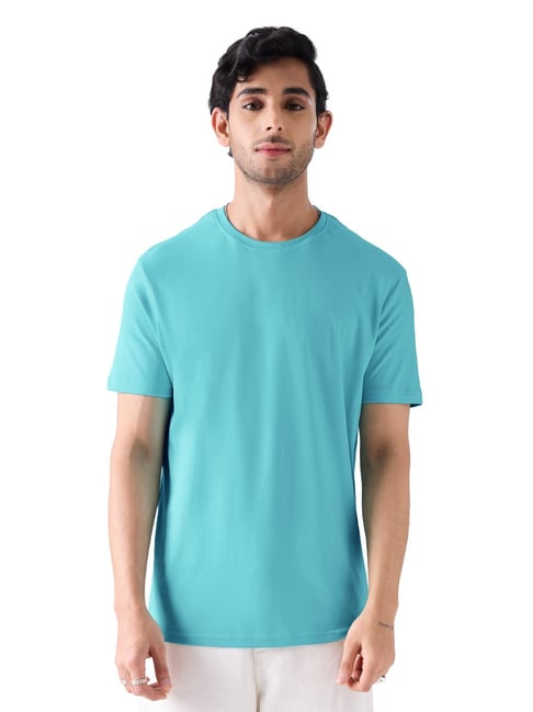 The Souled Store Aqua Blue Regular Fit Crew T-Shirt